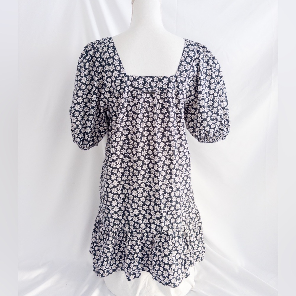 Billabong Floral Puff Sleeve Mini Dress S Navy White Ruffle Hem Cottagecore
